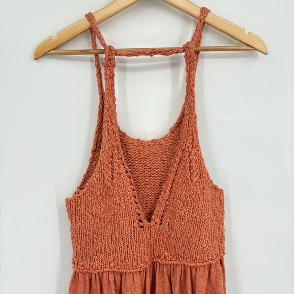 Free People Mountain View Tunic Top in Orange, XS, Boho Wool Blend Crochet - Picture 6 of 9